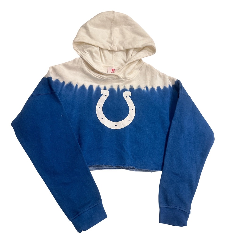 NFL Indianapolis Colts Women Teens Cropped Hoodie Blue White Tie Dye Large 11/13